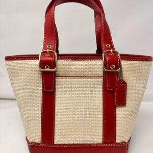 Vintage Coach 8909 Woven Straw Handbag Cherry Red Y2K
